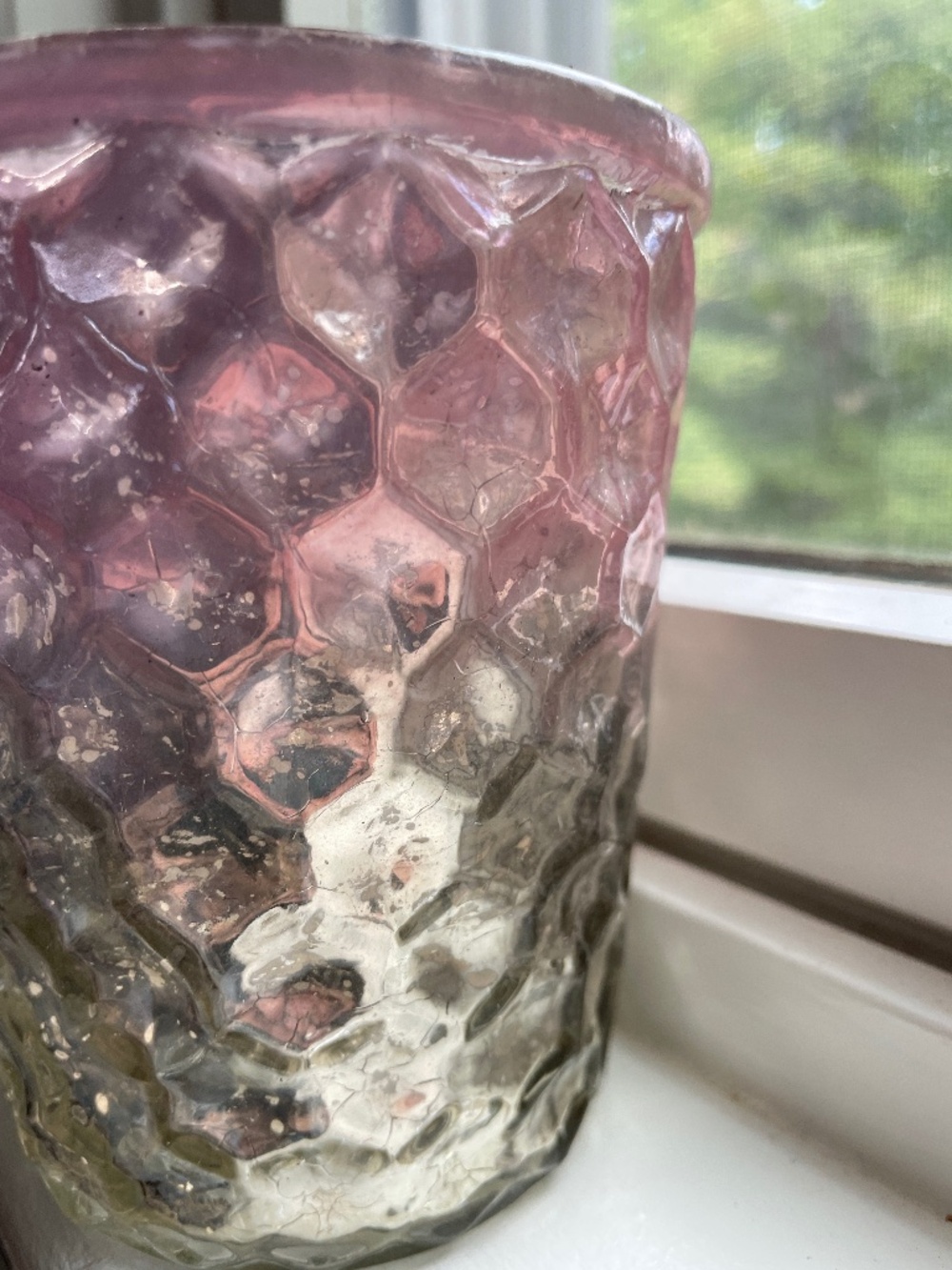 Pottery Barn Silver to Blush Ombre Mercury Glass Candle Holder